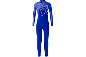 CHICTRY Ice Skating Jumpsuit Rhinestone Mock Neck Competition Figure Skating Dance Costume for Girls