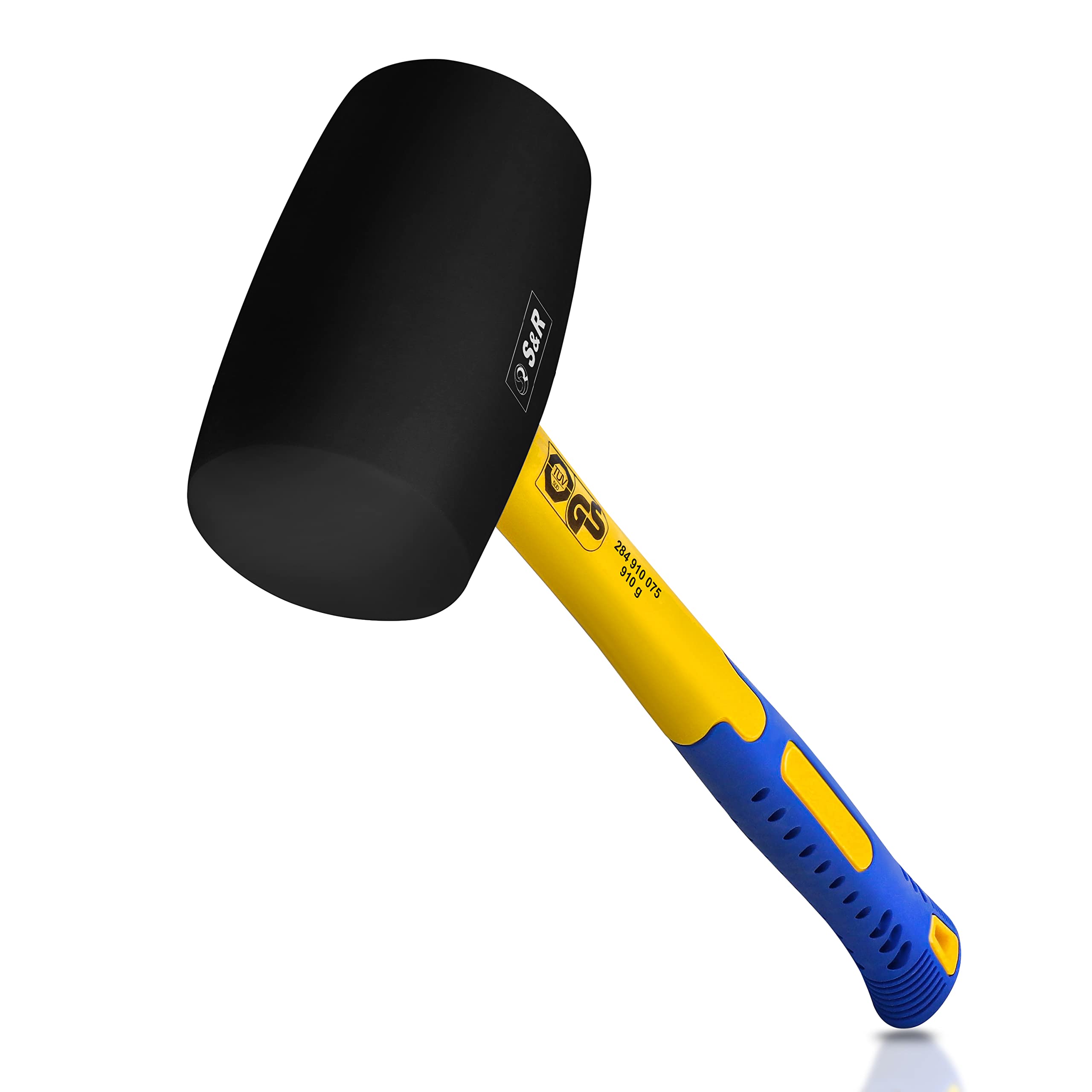 S&R Rubber Hammer - Black 75mm, 910g with Non-Slip Fiberglass Handle