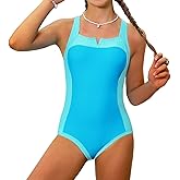 Kids4ever Girls One Piece Swimsuits Color Block Bathing Suit Kids Swimwear for Teens Beach 9-16Y