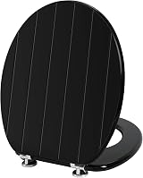 Angel Shield Black Wooden Toilet Seat with Adjustable Hinges Antibacterial
