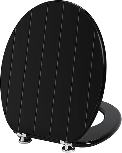 Angel Shield Black Wooden Toilet Seat with Adjustable Hinges Antibacterial
