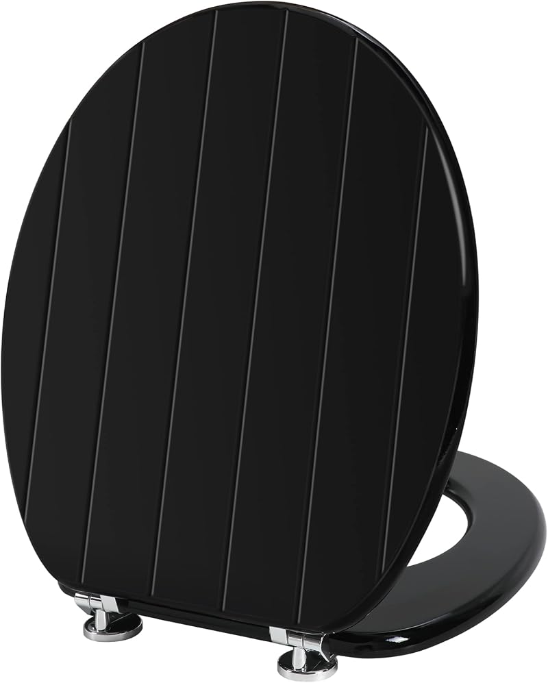 Angel Shield Black Wooden Toilet Seat with Adjustable Hinges Antibacterial