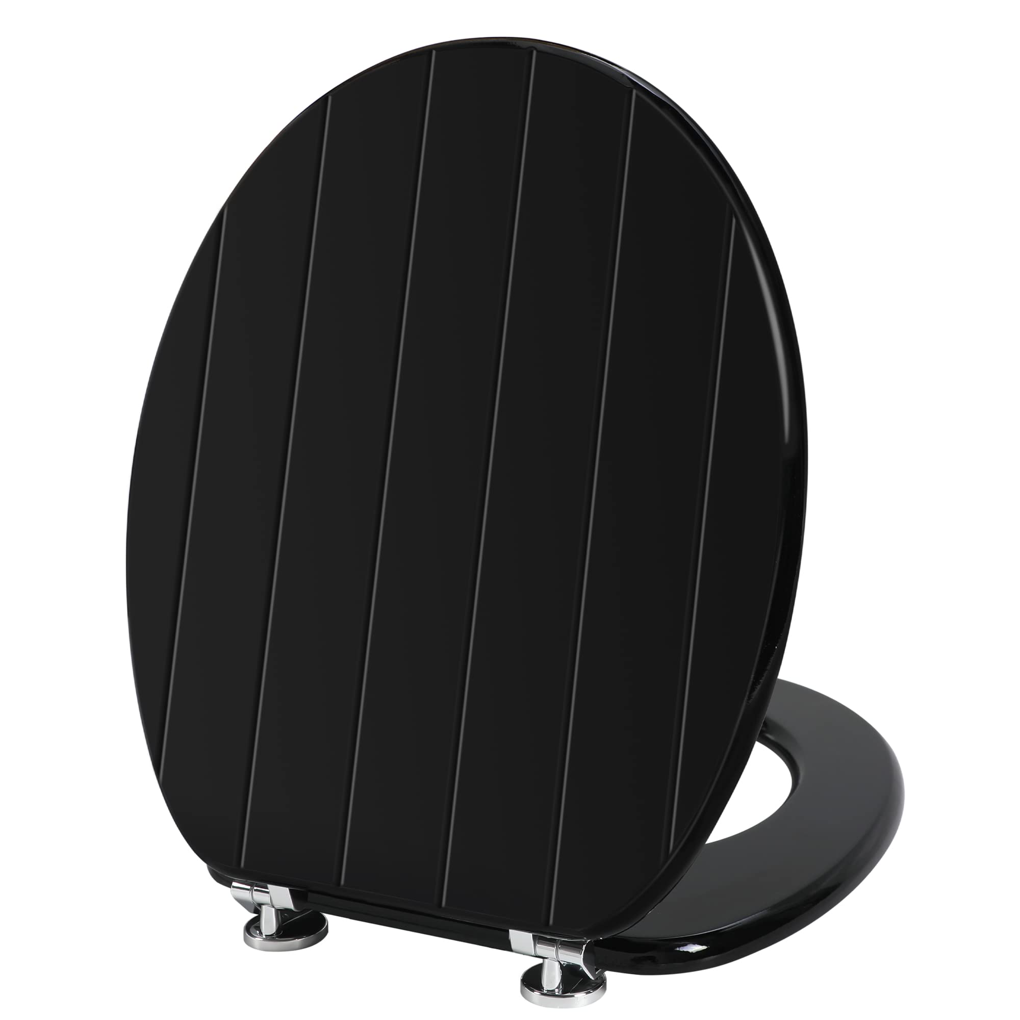 Angel Shield Black Toilet Seat Antibacterial Adjustable Hinges Wooden Toilet Seat Fits Never Slips for Bathroom (Classic, Black)