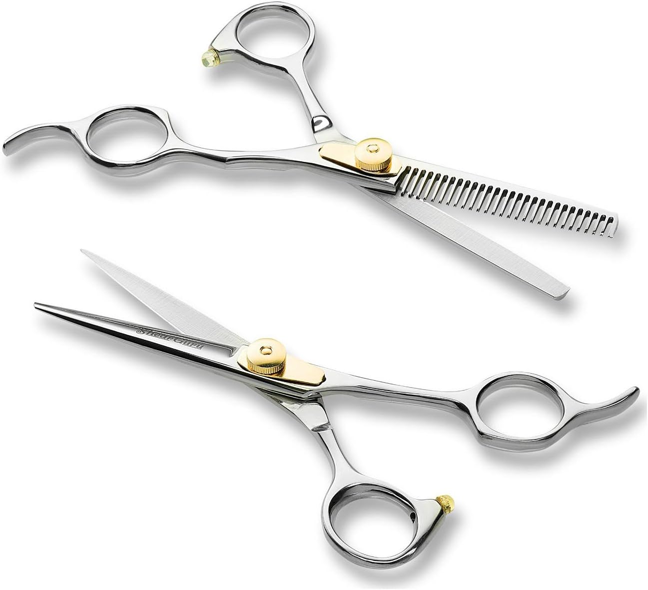Professional Barber Scissor Hair Cutting Set - 6.5" - 1 Straight Edge Hair Scissor, 1 Texturizing Thinning Shears, Plus Bonus Faux Leather Case - By ShearGuru