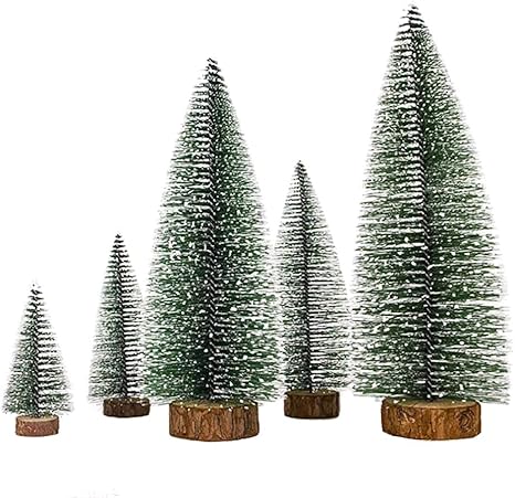 Amazon Com 5 Pieces Artificial Mini Christmas Sisal Snow Frost Trees With Led Fairy String Light Bottle Brush Trees Plastic Winter Snow Ornaments Tabletop Trees For Christmas Party Home Decoration Kitchen Dining
