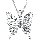 LWXIE Diamond Butterfly Necklace for Women Sterling Silver Butterfly Pendant Necklace Butterfly Jewelry Gift for Women Wife Friend