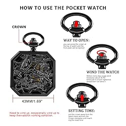Whodoit Square Mechanical Pocket Watch Men's Black