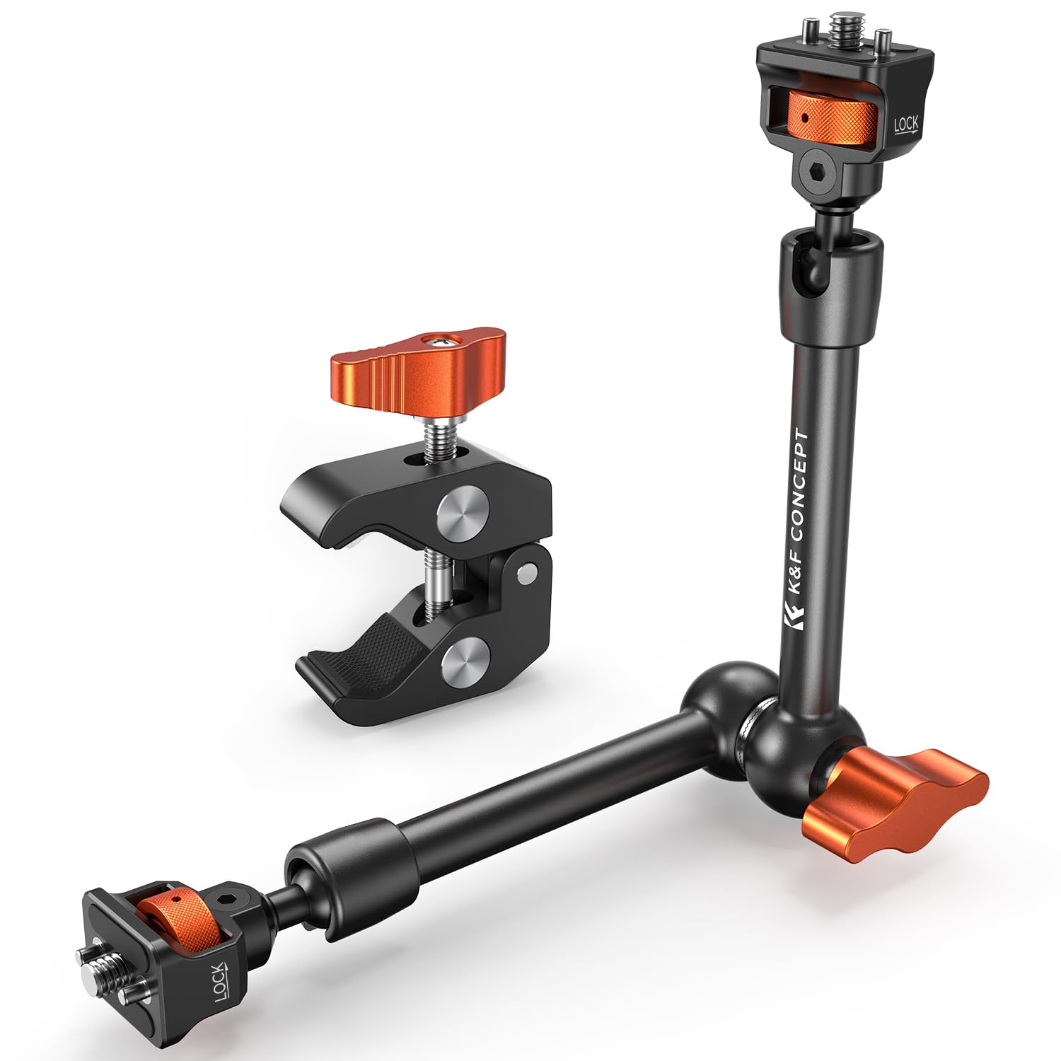 Photo 1 of K&F Concept 11" Magic Arm Clamp Kit with 1/4" & 3/8" Thread Screw, Articulating Friction Arm Clamp Camera Mount for Monitor, LED Light, Webcam, Action Camera