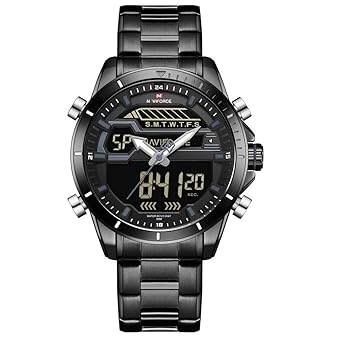 NAVIFORCE Digital Quartz Waterproof Stainless Analogue Grey Dial Men's Wrist Watch - NF9133