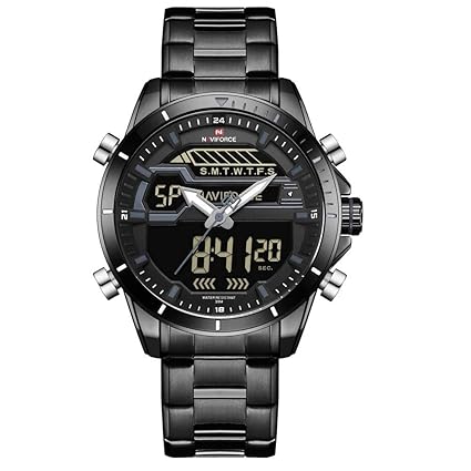 Digital Quartz Waterproof Stainless Analogue Grey Dial Men's Wrist Watch - NF9133