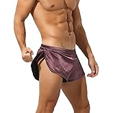 Rexcyril Men's Boxer Jockstrap Sexy Underwear, Silky Satin Split Side Gym Running Active Shorts