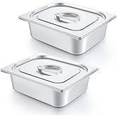 JOUTYFOR 2 Pack Stainless Steam Hotel Pan with Lid, 1/2 Size x 4 Inch Deep Steam Table Pan Restaurant Supplies Reusable Anti Rust Catering Storage for Home, Party, Restaurant, Hotel, Buffet