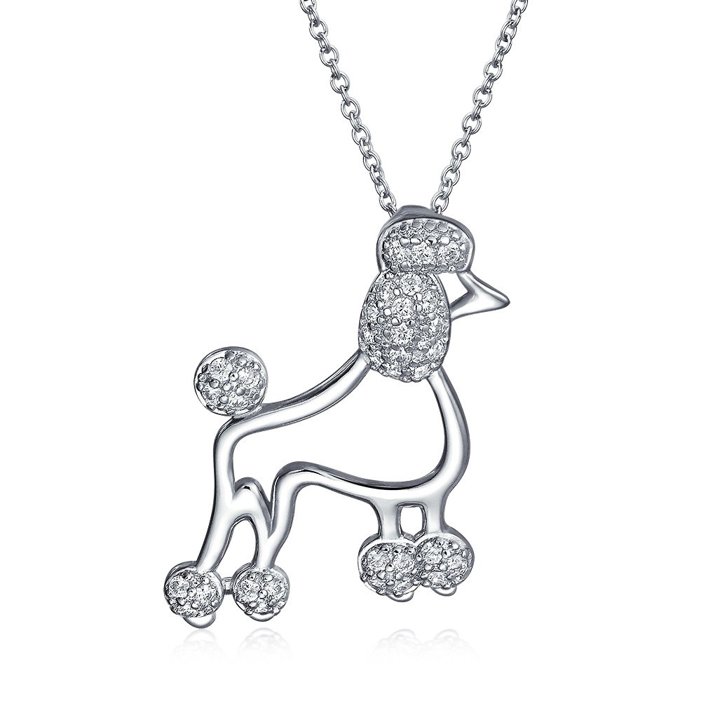 Bling Jewelry Animal Lover Best Friend Clear Pave CZ Accent Puppy Pet Dog Elegant Poodle Pendant Necklace For Women Teen .925 Sterling Silver — image 1