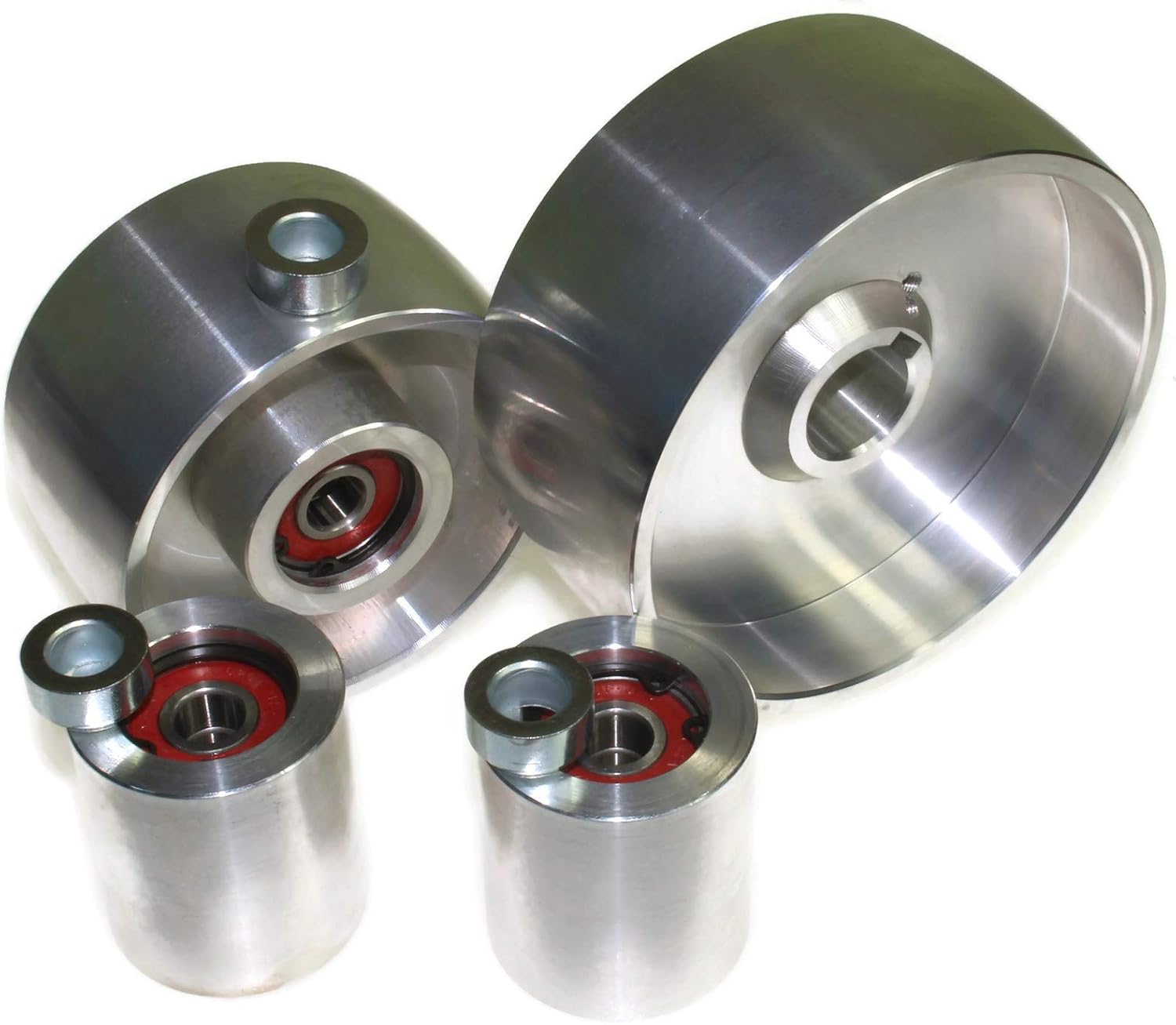 (AL5"-Track 4"- 24 Shaft) CNC Machined Belt Grinder wheel set for knife grinders 130 mm Drive-24 mm shaft 100 mm track 50 mm Idler - Image 3