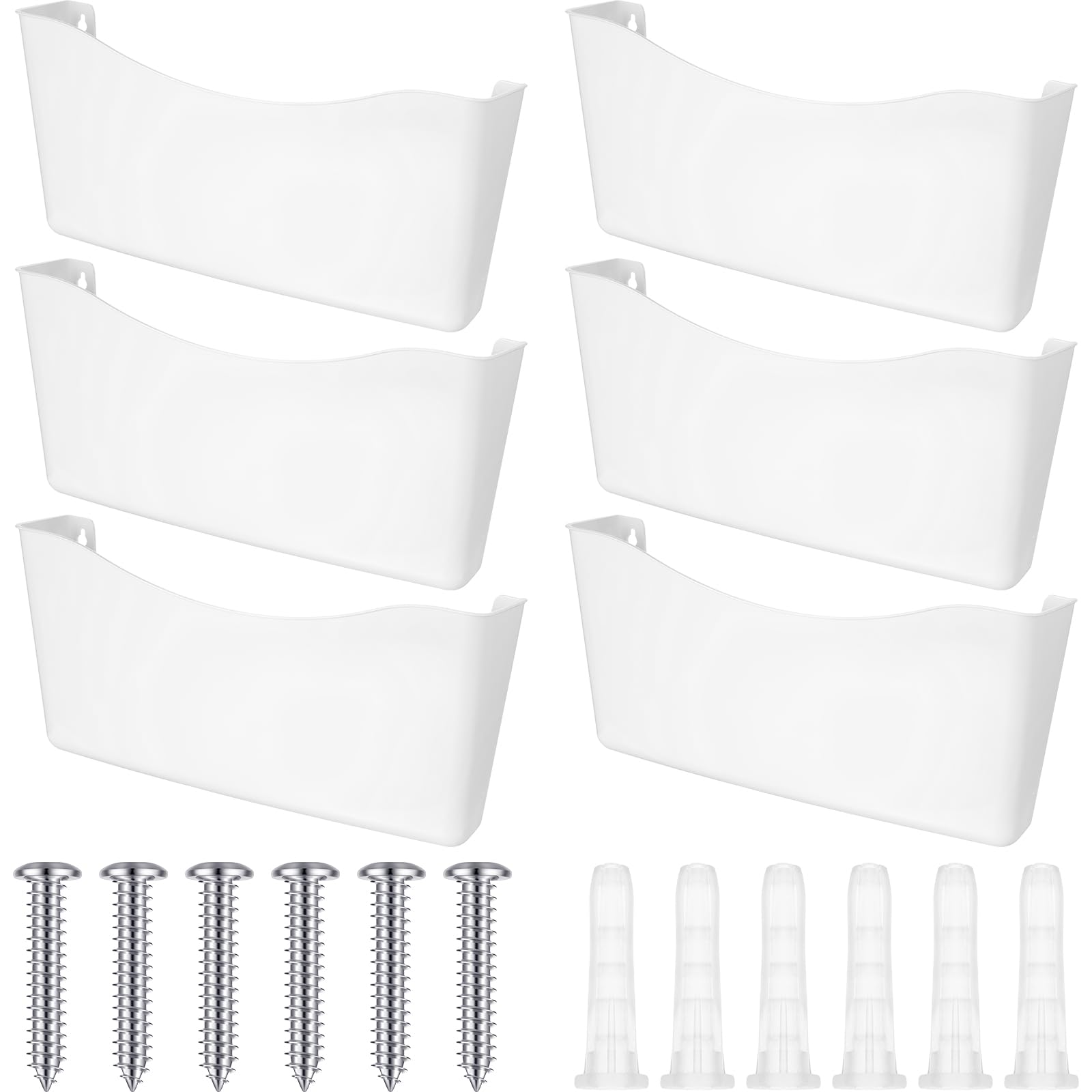 Photo 1 of Colarr 6 Pack Expandable Pocket Wall File Holder Plastic Hanging Wall Organizer Space Saving Wallmount File Holder for Office Mail Letter Magazine(White)