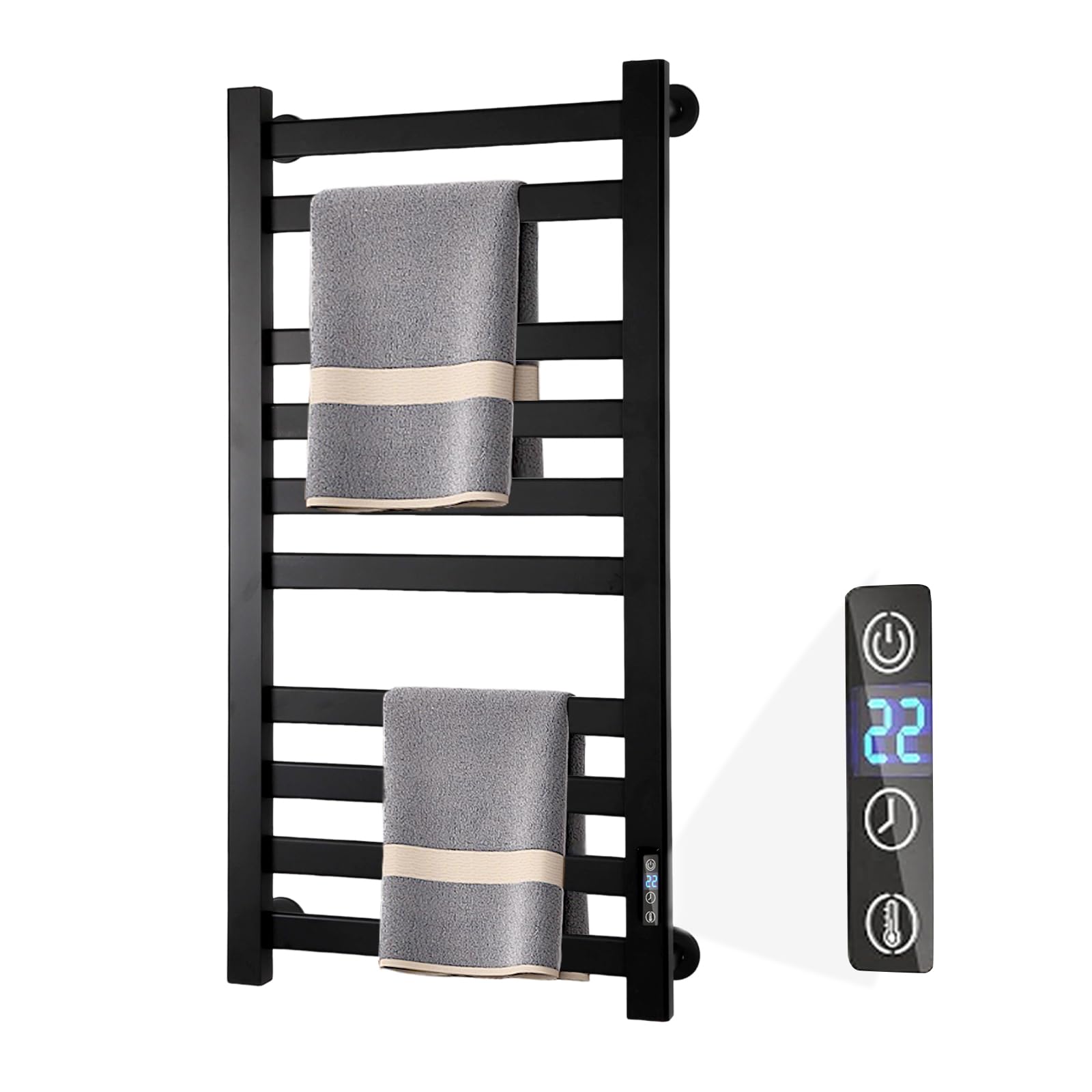 Photo 1 of *MISSING REMOTE** AyiDrmjj Heated Towel Rack for Bathroom Towel Warmer Racks Wall Mounted with Timer & Temperature Multi-Level Adjustments with 10 Bars for Bathroom Shower Hot Tub Spa(Black)