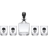Oneida Vintro Halloween Skeleton 5-Piece Whiskey Glass Set | includes 4 double old fashioned glasses, 1 decanter | dishwasher safe | halloween party decor | 10.5 inch, 42oz