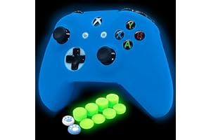 HLRAO Blue Silicone Cover Skin for Xbox One S/X Controller Glow in The Dark Anti-Slip Soft Rubber Case Protector Accessories Set with 8 Glow in The Dark Thumb Grips Caps + 2 Cute Cat Paw Caps.