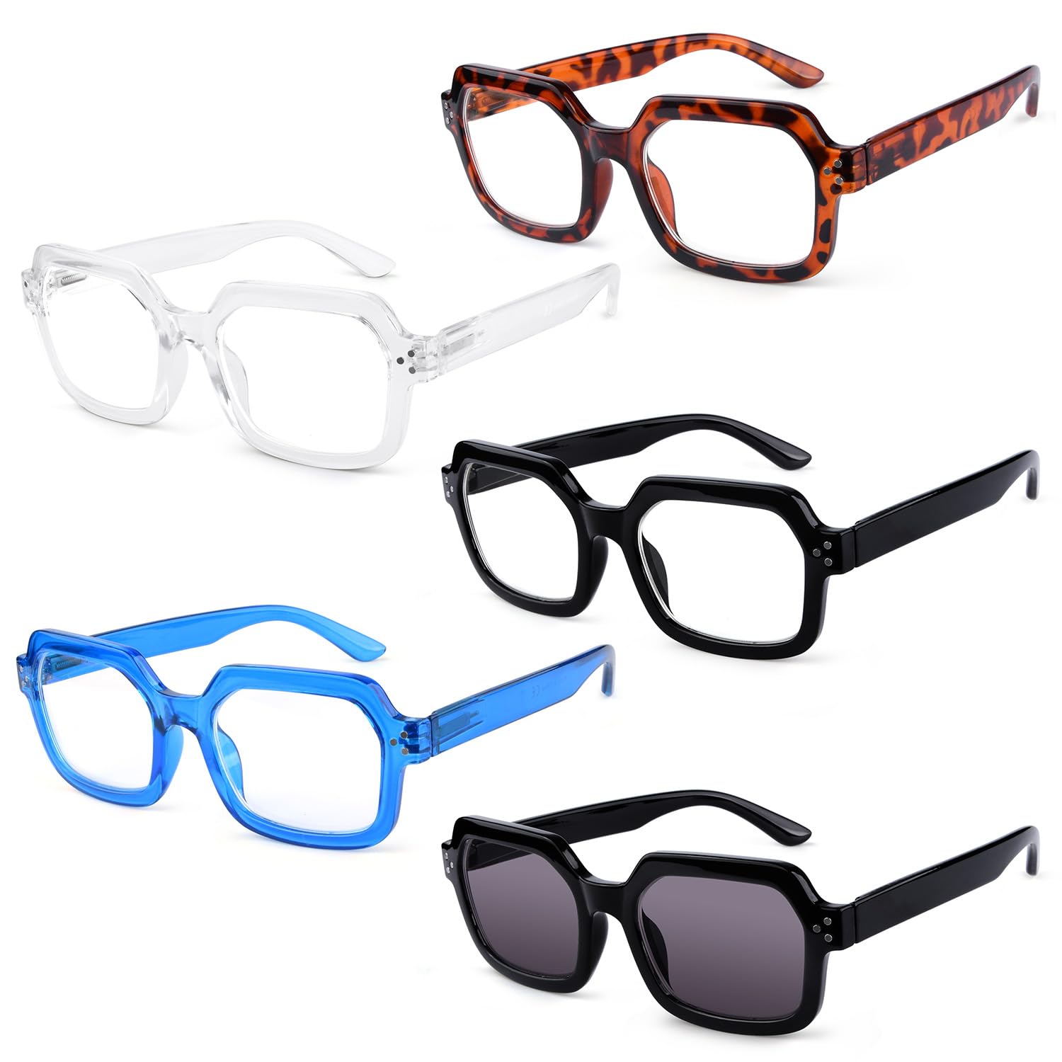 Eyekepper 5 Pack Reading Glasses for Women Large Square Readers +2.75