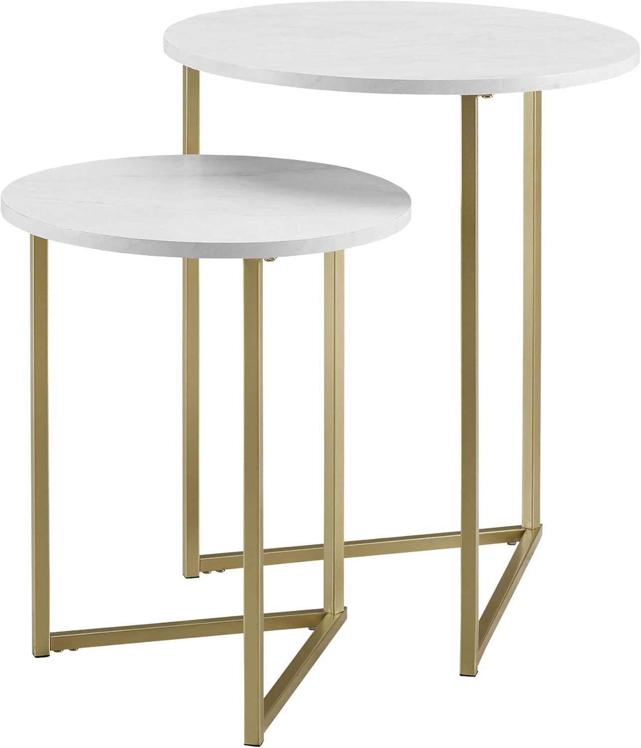 Walker Edison Furniture Company Modern Round Metal Base Nesting Set Side Accent Living Room Storage Small End Table, Set of 2, White Marble/Gold: Furniture & Decor