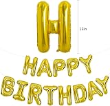 TONIFUL Gold Happy Birthday Balloons Banner 16 Inch Foil Letters with Straw view 2