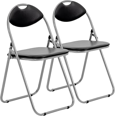 Harbour Housewares Padded Folding Chair 2 Pack - Metal Frame, 114kg