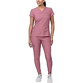 Adar Pro Scrubs Set for Women - Stretch Sweetheart V-Neck Scrub Top & Yoga Jogger Cargo Scrub Pants, 7 Pockets