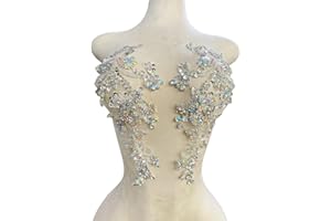 XZG.BEATAL Handmade Rhinestones Bodice lace Applique handsewing Beads Sequins Trim Patches for Dress Clothes Accessories one Set/Bag 5.5X14inches (Clear AB)