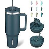 BJPKPK 40oz Stainless Steel Insulated Tumbler With Handle And Lid Straw Travel Coffee Mug Thermal Cup,Navy Blue