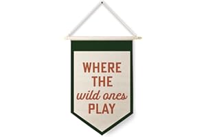 Qpenm Where the Wild Ones Play Hanging Wall Canvas Banner, Playroom Wall Decor, Nursery Hanging Pennant Flag, Nursery Toddler Room Wall Decor, Kids Wall Art Decor,Posters & Prints