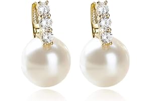 Kesaplan Pearl Earrings for Women Girls 14K Gold Plated Hypoallergenic Pearl Earrings 5A Cubic Zirconia Dangle Earrings Elegant Jewelry for Gifts