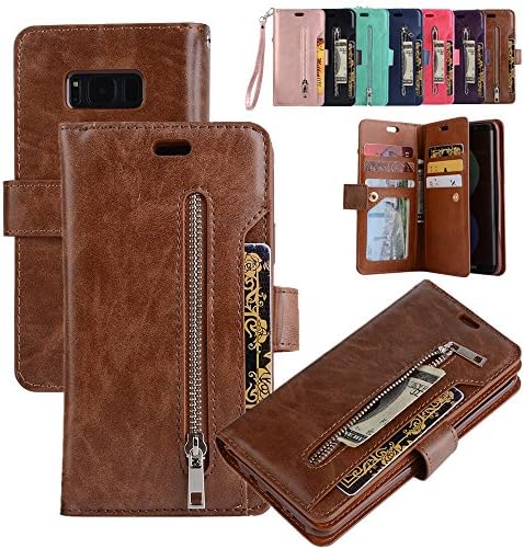 Huitao for iPhone 5/X/8/8Plus/7/7Plus/6Plusssamsung S8/S8Plus/S7/S7edge New Multifunction Multiple Card Slot Flip Buckle Leather Phone Case Wallet with Hand Strap Purple Samsung Galaxy S7 Edge