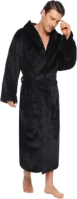Vlazom Flannel Hooded Bathrobe for Men, Soft Warm Loungewear XXL A-black view 7
