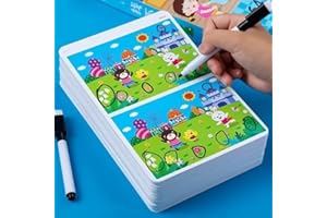 Spot‑the‑Difference Game Cards Book with 32 Reusable Pages and 2 Whiteboard Pens, Fun Thinking & Exploration Activity for Kid