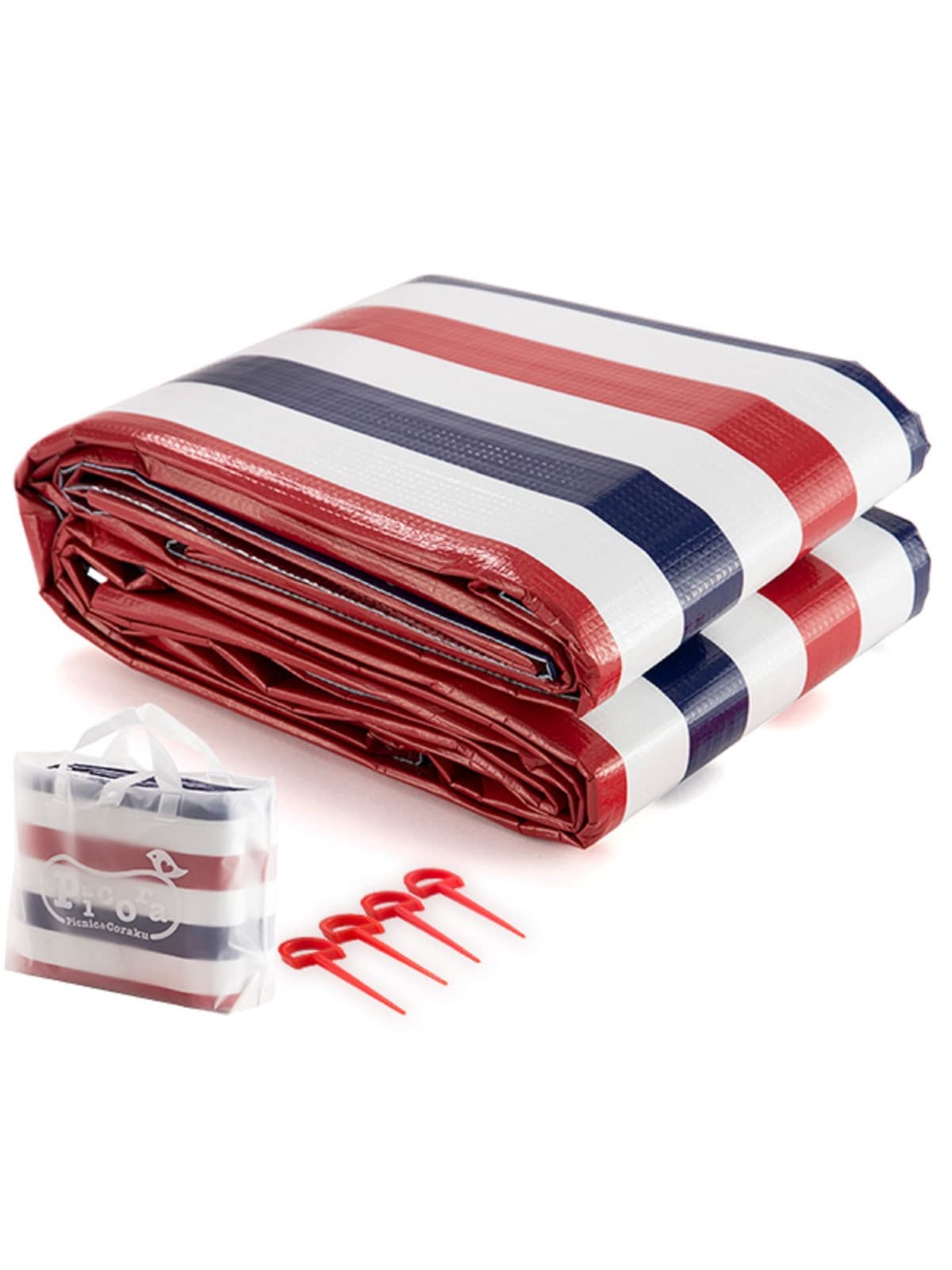 アサヒ興洋 レジャーシート 厚手 6～7人用 180×240cm 3畳 マリンボーダー 3層構造 防水 冷温気防止 やわらかい座り心地 手提げバッグ付き シートピン付きの商品画像