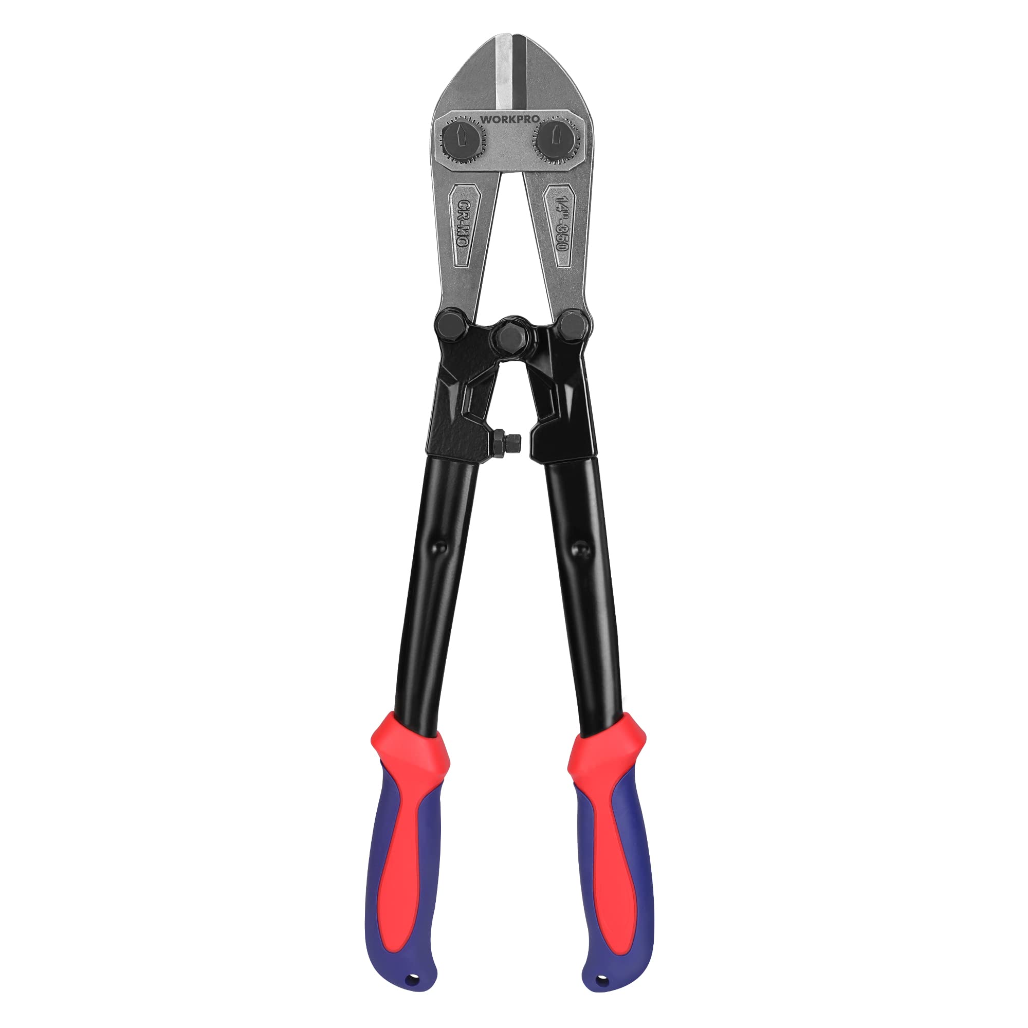 WORKPRO W017004A Bolt Cutter, Bi-Material Handle with Soft Rubber Grip,Chrome Molybdenum Steel Blade,Red&blue, 14"