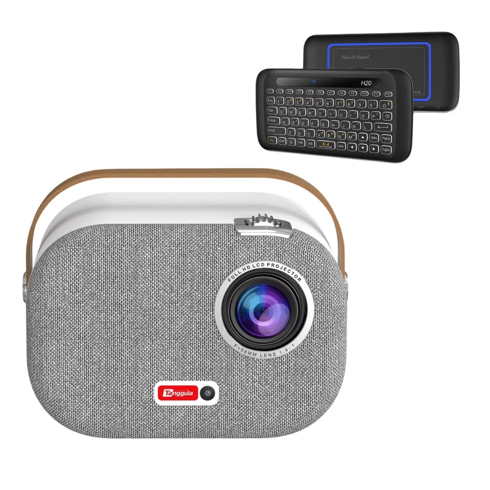 Tanggula Y1 Portable LED Projector + TV Box 2 in 1, Smart Android 9.0 Real FULL HD 1080P, 2GB RAM + 32 ROM, Smooth Operating System and Dual Band 2.4G + 5.0G WiFi Bluetooth, Wireless qwerty keyboard