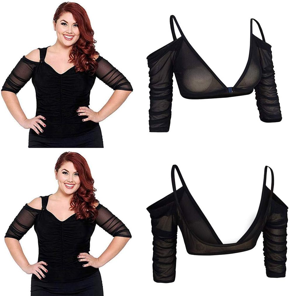Zerototens Women's Shapewear Top Short Sleeve Compression Basic Control Arm Shapers Both Side Wear Sheer Seamless Arm Shaper Top Mesh Shirt Blouses