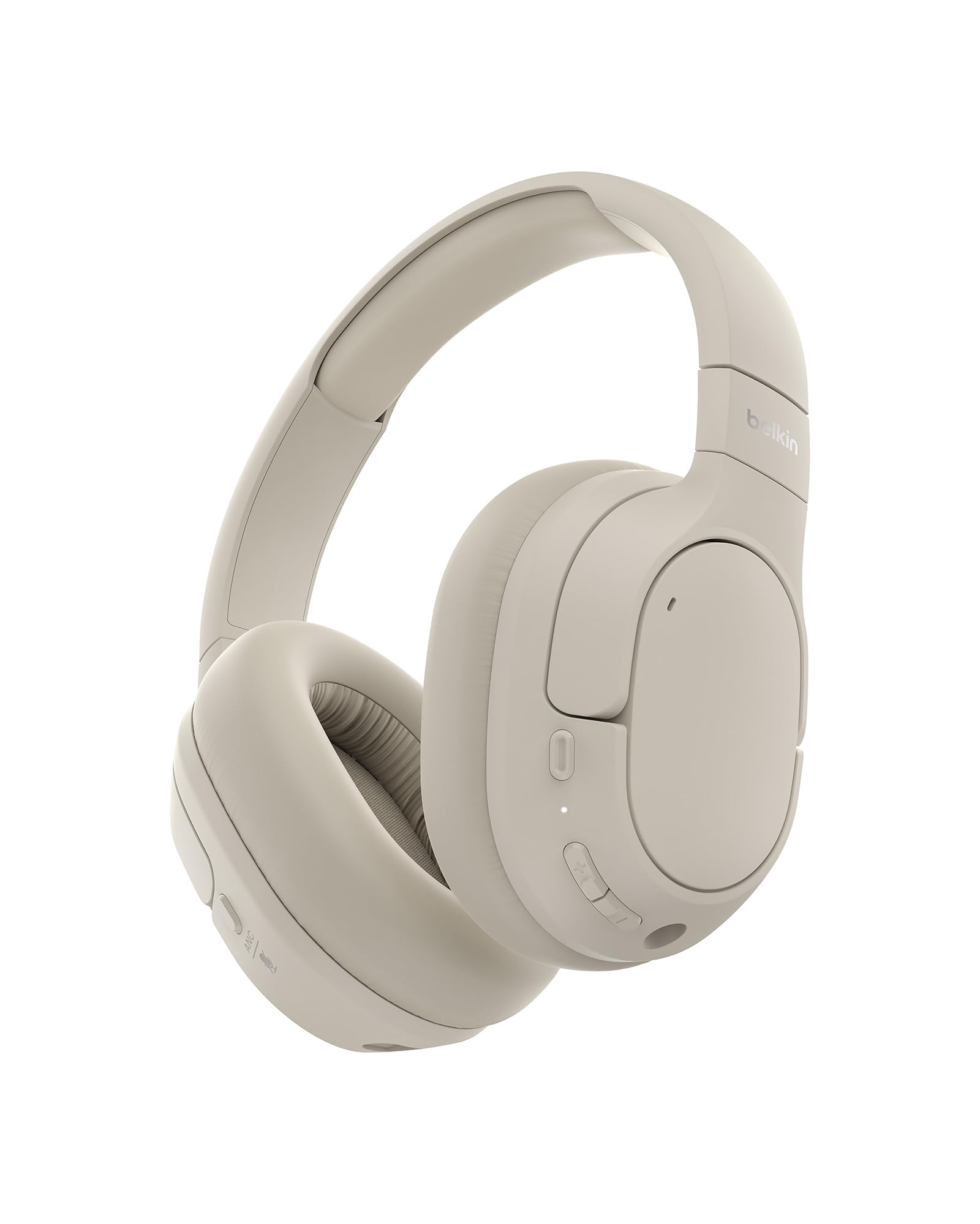 Belkin SoundForm Isolate Noise Cancelling Kopfhörer kabellos Bluetooth Kopfhörer, Headset mit Mikrofon, Over-Ear-Kopfhörer mit 60 Stunden Wiedergabe, tiefer Bass, CloudCushion Hörmuscheln – Sandfarben