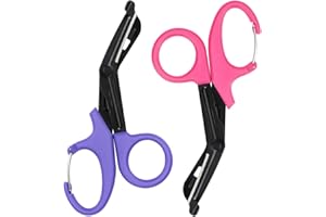 MOVOCA 2 Packs Medical Scissors with Carabiner - 7.5" Bandage Scissors Trauma Shears, Fluoride Coated Non-stick Blades Stainless Steel Surgical Scissors for Doctor, Nurses, Nursing Students, EMT, EMS