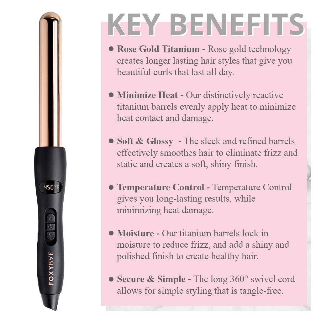 foxybae 25mm black curling wand with rose gold