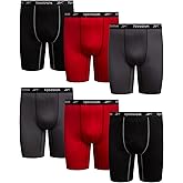 Reebok Mens Boxer Briefs - 6 Pack Big & Tall 10" Inseam Long Leg Stretch Performance Mens Underwear Boxers with Contour Pouch