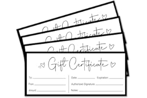LETUROIA Blank Gift Certificate for Business 25 Simplicity Gift Certificate for Beauty Salon Spa Restaurants Birthday Client, 3.5x8” Work Gift Certificate Card - B