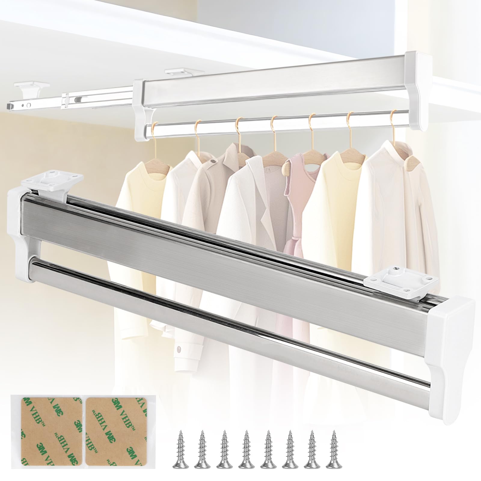 DBREAKS Extendable Clothes Rail for Wardrobe, Adjustable from 45 to 90 cm, Telescopic Coat Rack for Pulling Out Hangers, for Wardrobes with Depth of 450 mm