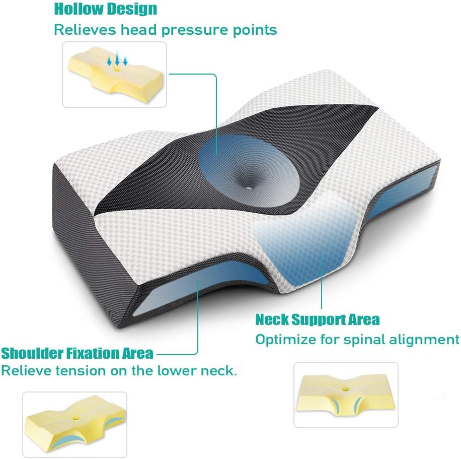 IKSTAR Memory-Foam Pillow for Sleeping - Ergonomic Orthopedic Side Sleeper Pillow, Cervical Neck Support Pillows Relief Neck & Shoulder Pain for Back, Side & Stomach Sleepers: Home & Kitchen