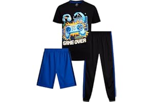 Pro Athlete Active Boys Pant Sets - 3 Piece Crew Neck Short Sleeve Boys TShirts Athletic Shorts and Jogger Sweatpants (8-16)