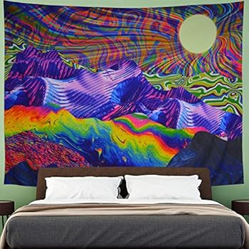 Amhokhui Psychedelic Tapestry Hippie Tapestry Mountain and Sun Tapestry Colorful Sunrise Landscape Wall Tapestry Bohemian Trippy Tapestry Wall Hanging for Living Room Decoration