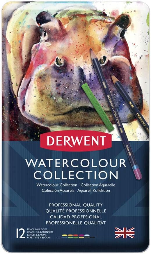 Derwent Colored Pencils, Watercolor, Water Color Pencils, Drawing, Art, Metal Tin, 12 Count (0700303),Blue