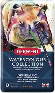 Derwent Colored Pencils, Watercolor, Water Color Pencils, Drawing, Art, Metal Tin, 12 Count (0700303),Blue