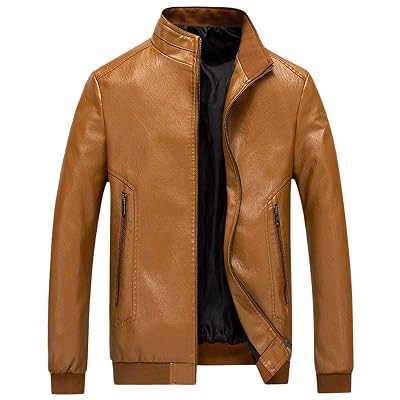 OSTELY Motorcycle Men Leather Jacket,Autumn Winter Casual Thin Solid Color Zipper Long Sleeve Coat Top